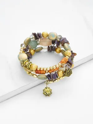 Flower Charm Beaded Layered Bracelet