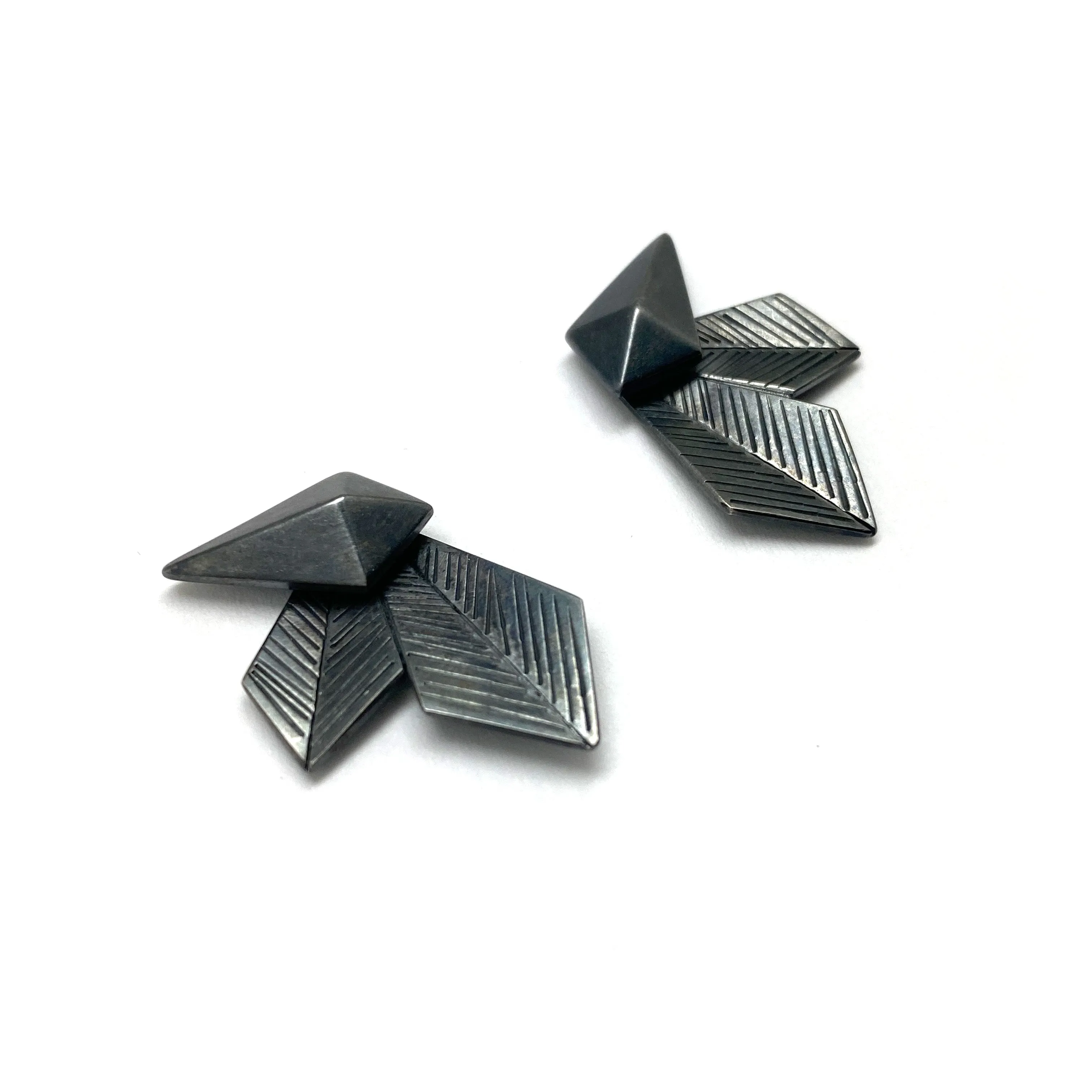 Geometric Silver Faceted Stud Earrings