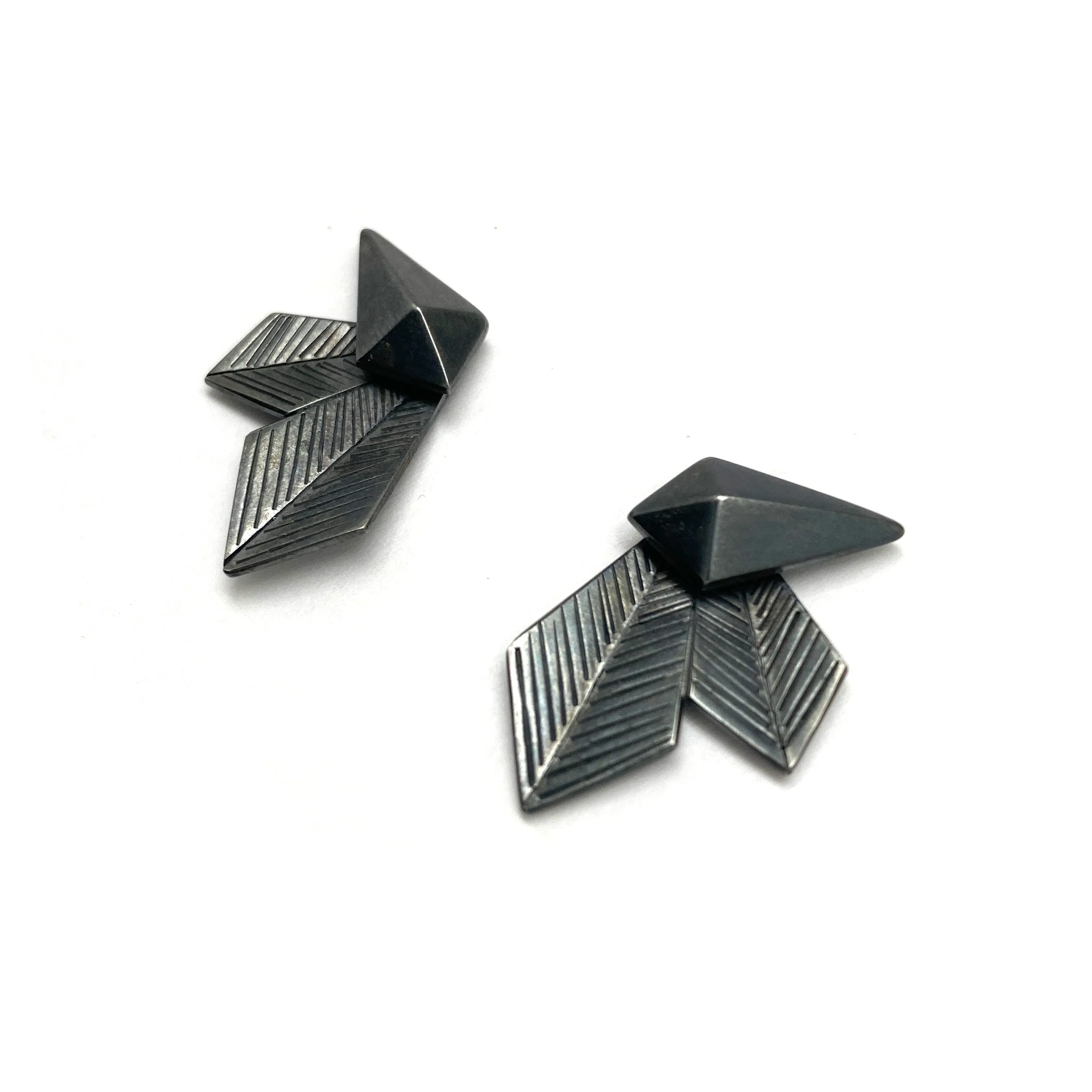 Geometric Silver Faceted Stud Earrings