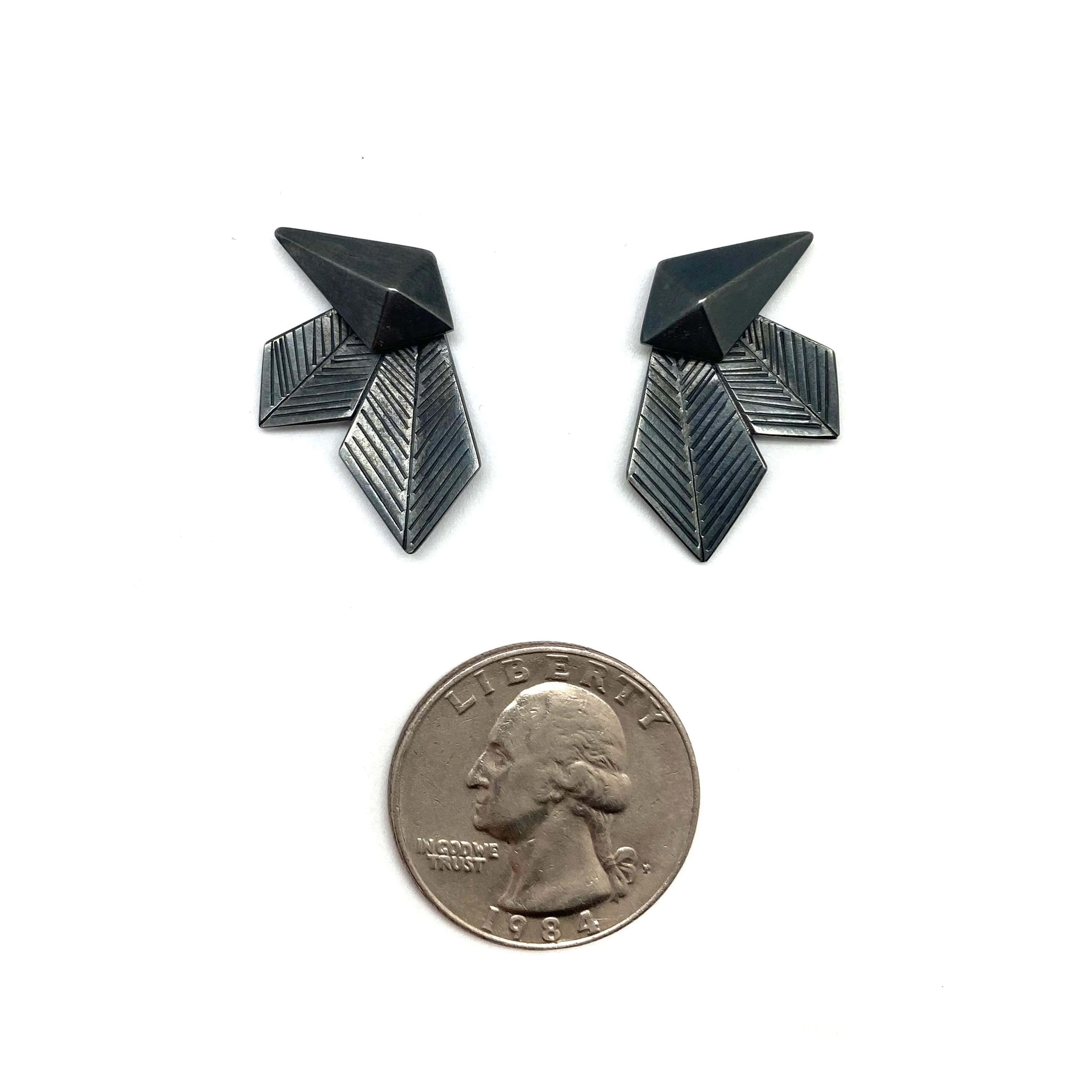 Geometric Silver Faceted Stud Earrings