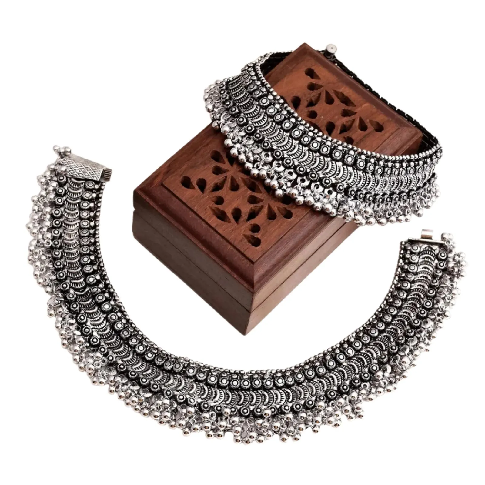 Girija Oxidized Silver Anklets