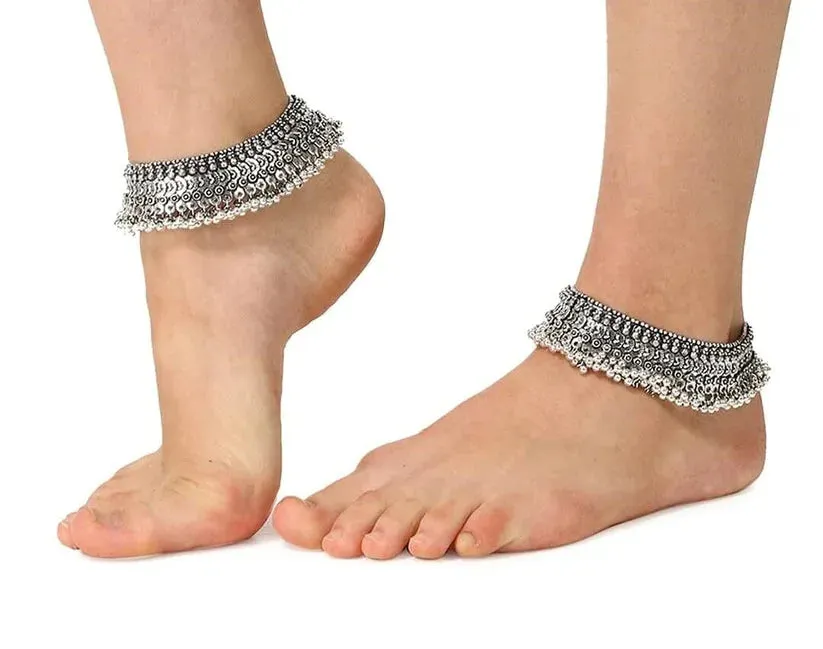 Girija Oxidized Silver Anklets