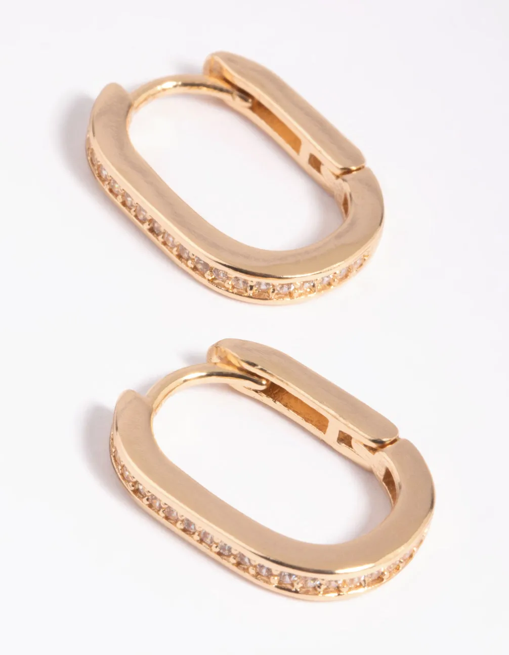 Gold Cubic Zirconia Oval Huggie Hoop Earrings