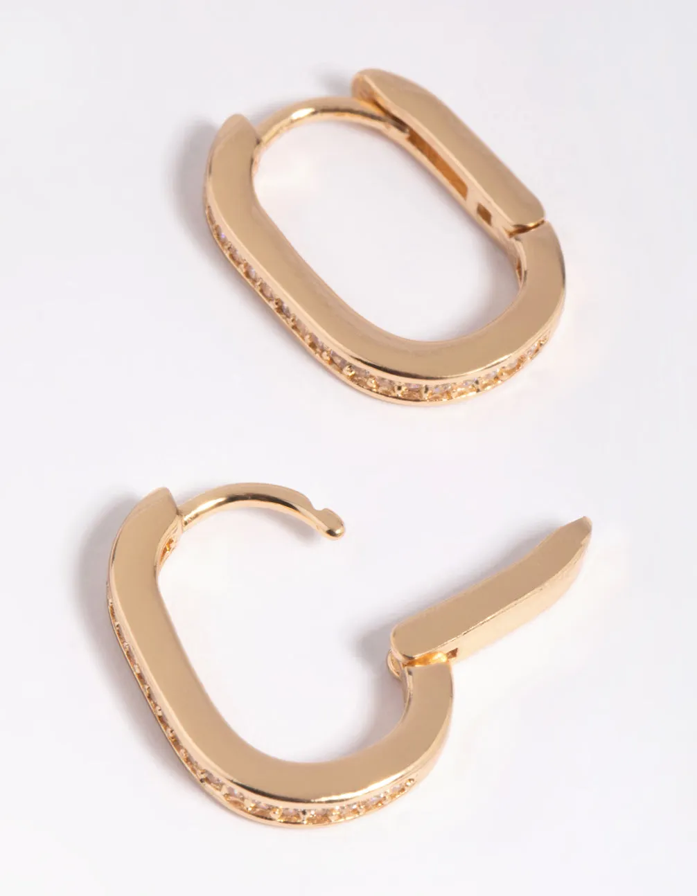 Gold Cubic Zirconia Oval Huggie Hoop Earrings