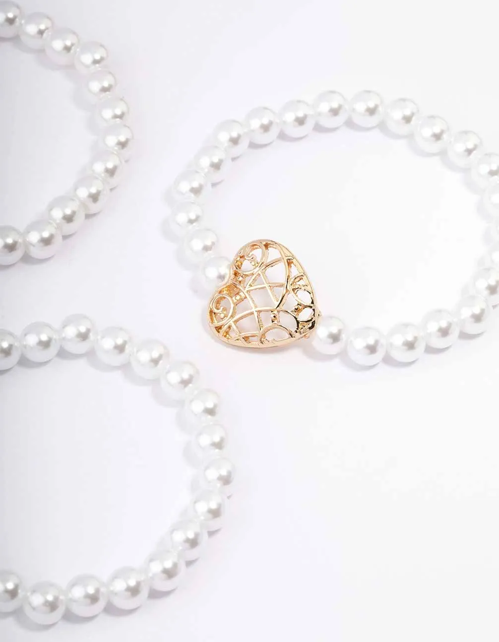 Gold Heart Pearl Bracelet 3-Pack