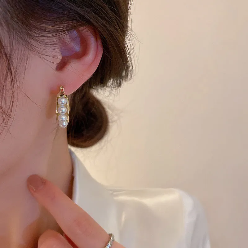 Gold Hoop Earrings with Pearl Accents  jlt11729