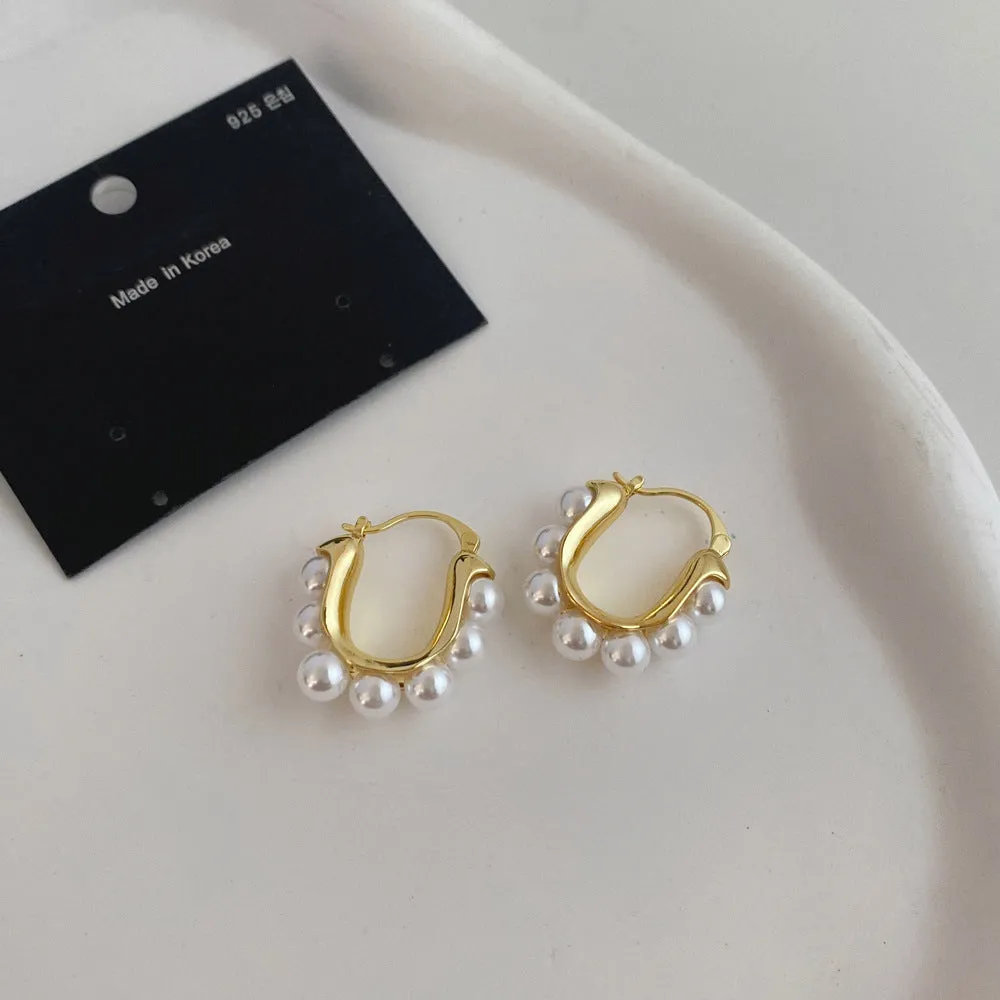 Gold Hoop Earrings with Pearl Accents  jlt11729