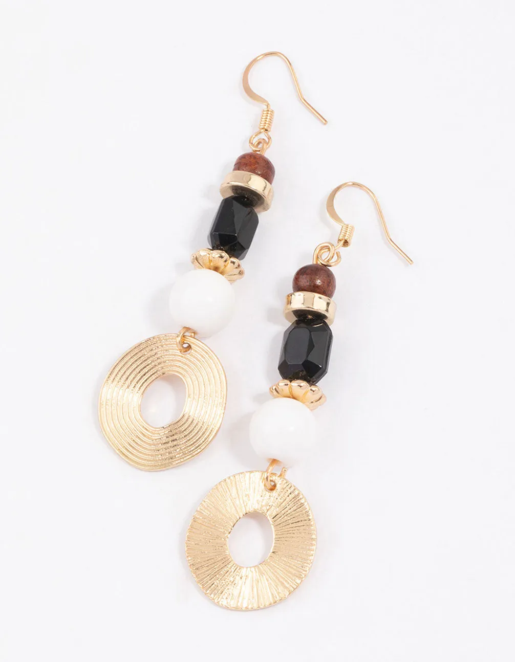 Gold Multi Beaded Open Disc Drop Earrings