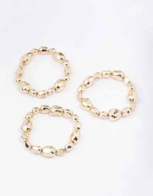 Gold Organic Oval Beaded Stretch Bracelet 3-Pack