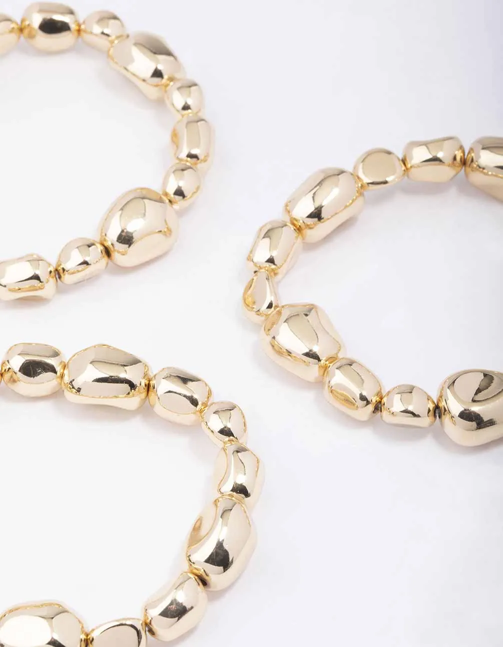 Gold Organic Oval Beaded Stretch Bracelet 3-Pack