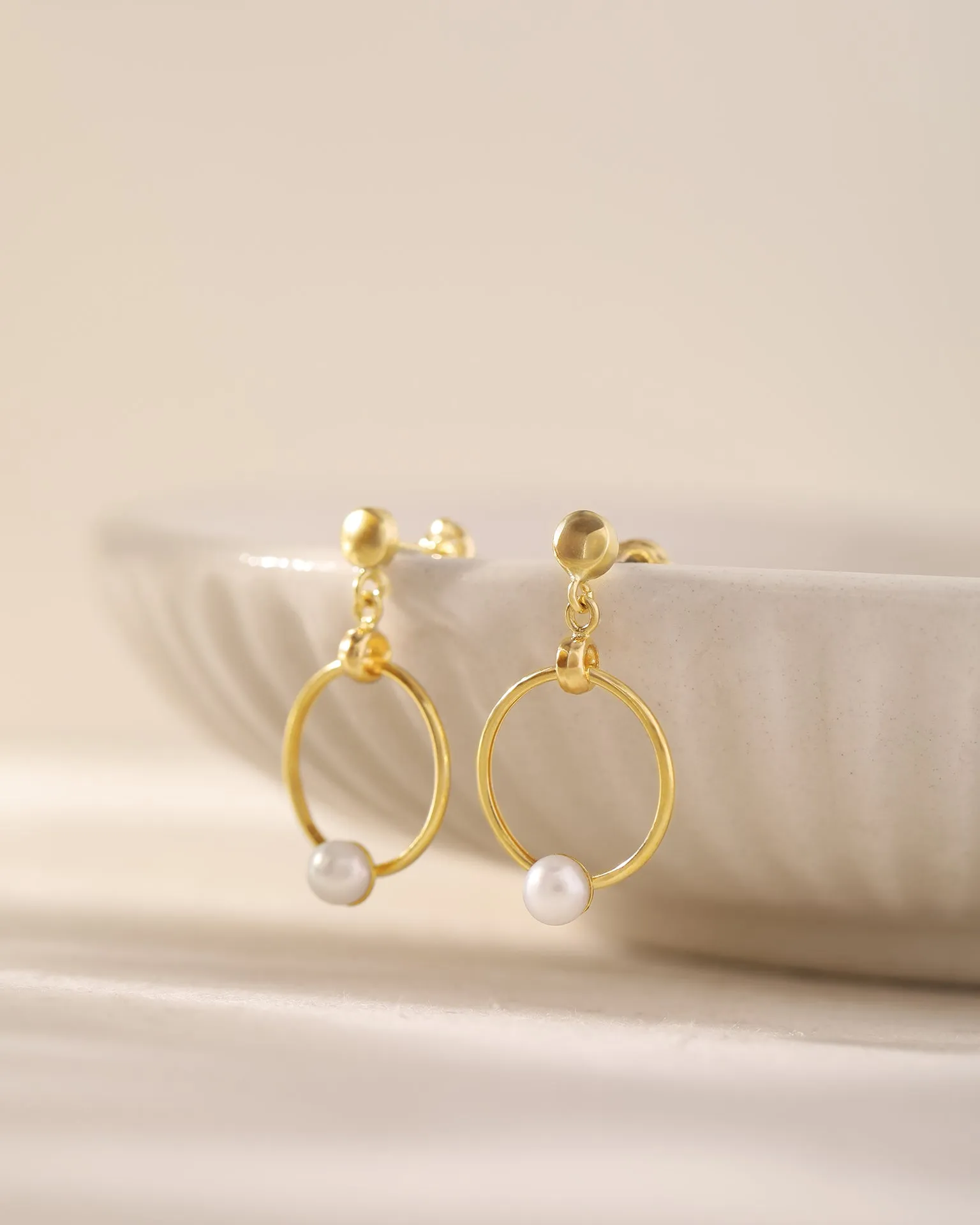 Gold Pearl Drop Earrings