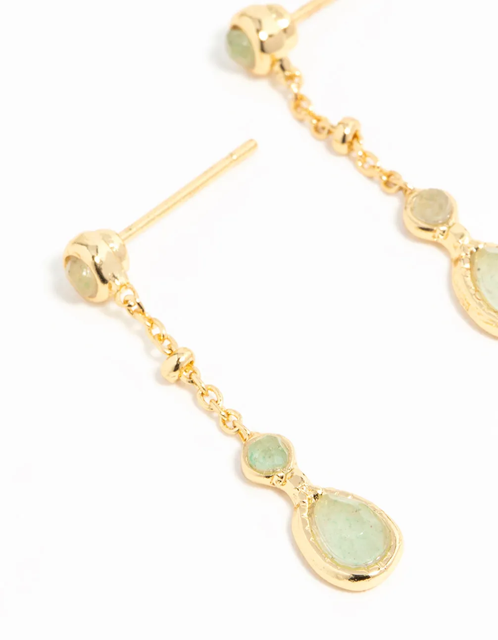 Gold Plated Green Diamante Drop Earrings