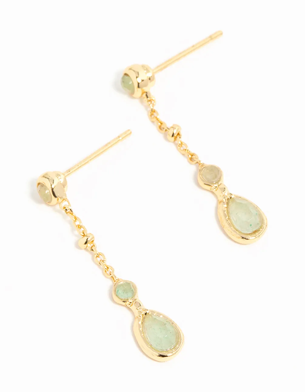 Gold Plated Green Diamante Drop Earrings