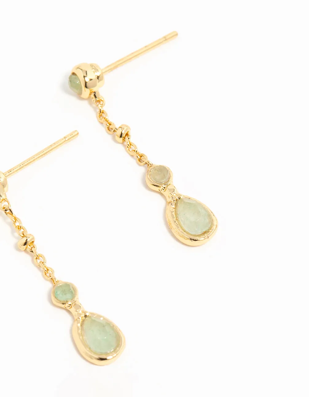 Gold Plated Green Diamante Drop Earrings