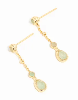 Gold Plated Green Diamante Drop Earrings