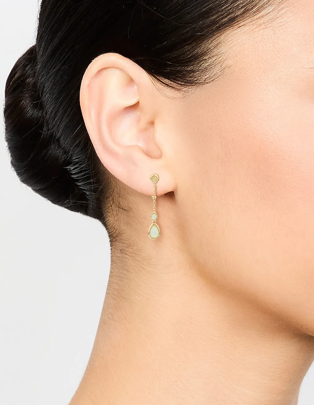 Gold Plated Green Diamante Drop Earrings