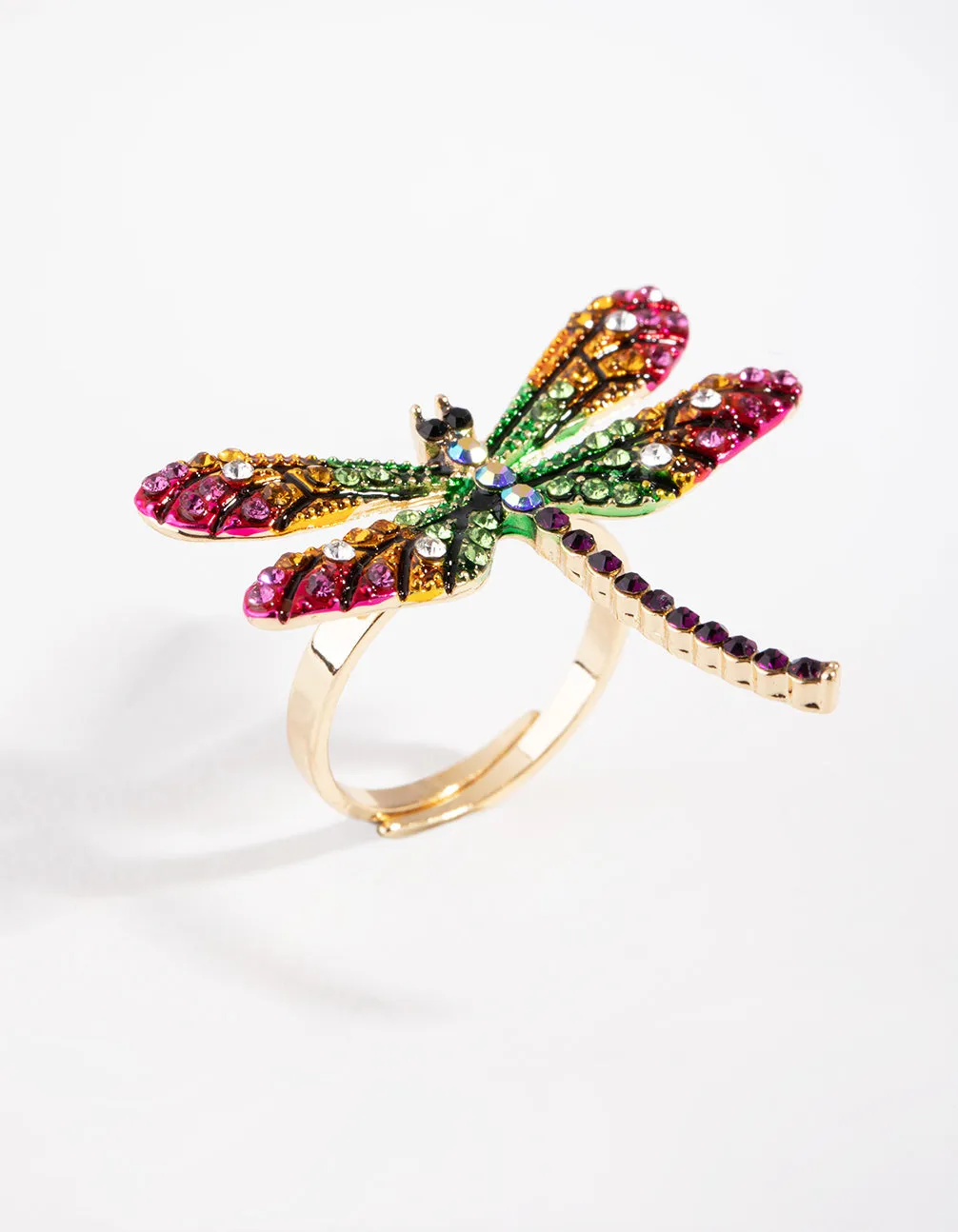 Gold Rainbow Dragonfly Ring