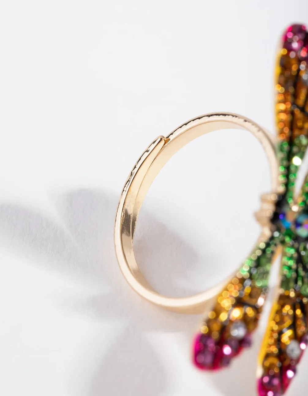 Gold Rainbow Dragonfly Ring