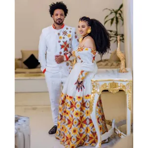 Gorgeous Couples Matching Traditional Cloth for Men and Women Wedding Habesha Cloth