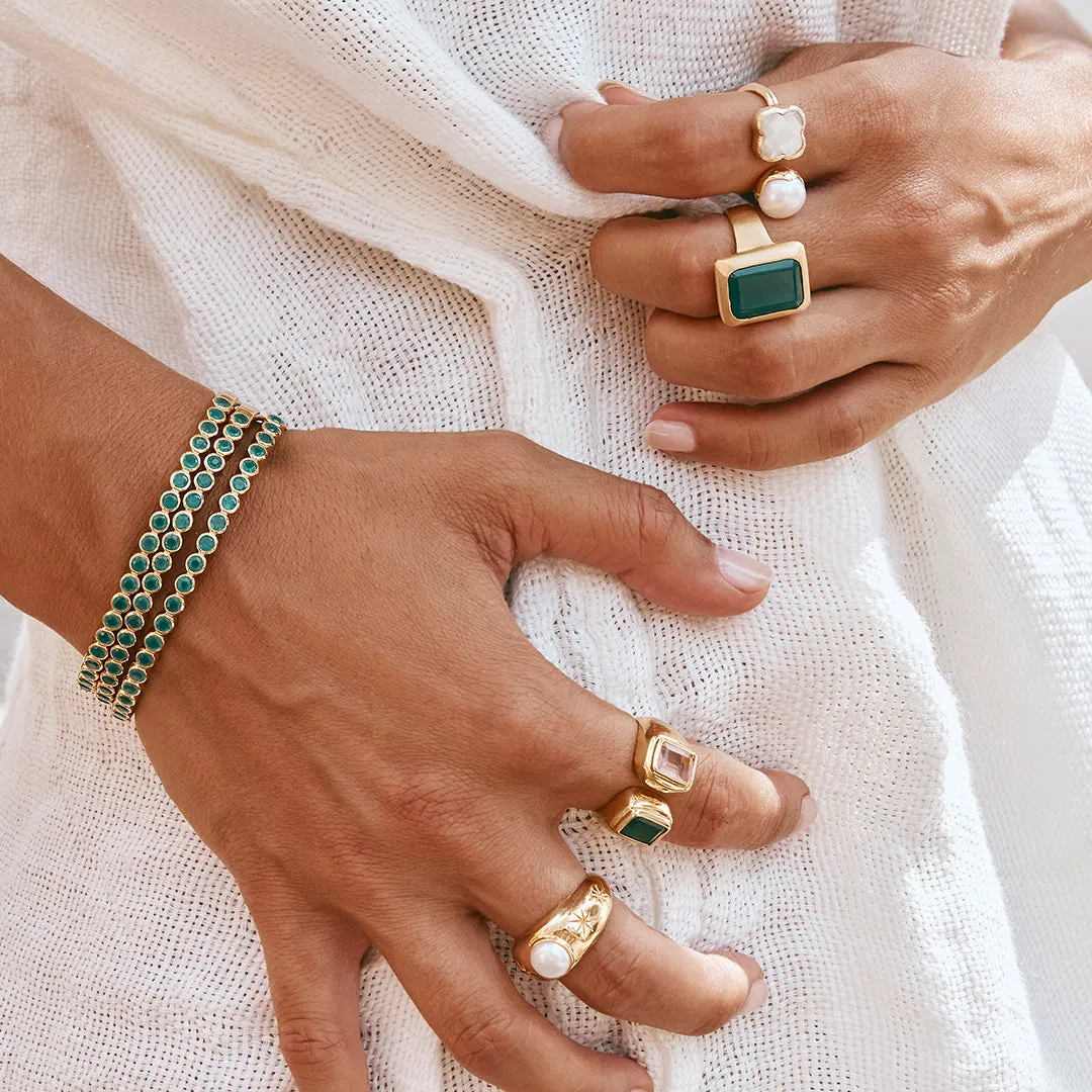 GREEN AGATE DECO COCKTAIL RING