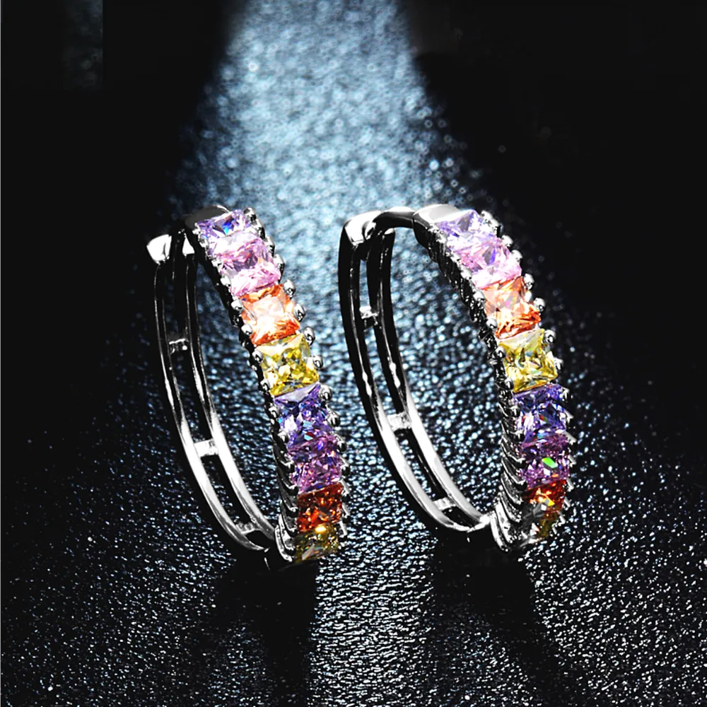 Half Eternity Austrian Crystal Hoop Earrings