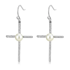 High polished (no plating) Stainless Steel Earrings with Synthetic Pearl in White for Women White Stone Color Style DA192