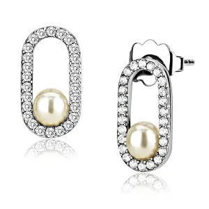 High polished (no plating) Stainless Steel Earrings with Synthetic Pearl in White for Women White Stone Color Style DA225