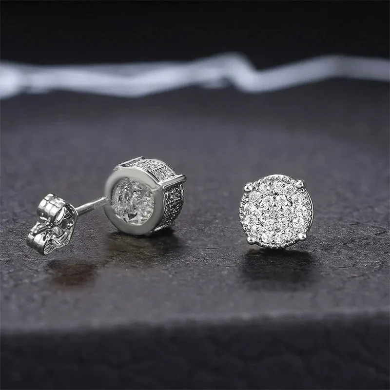 Huitan Fancy Round Shaped Stud Earrings Paved Shiny CZ Stone Silver Color/Gold Everyday Fashion Versatile Women's Ear Jewelry