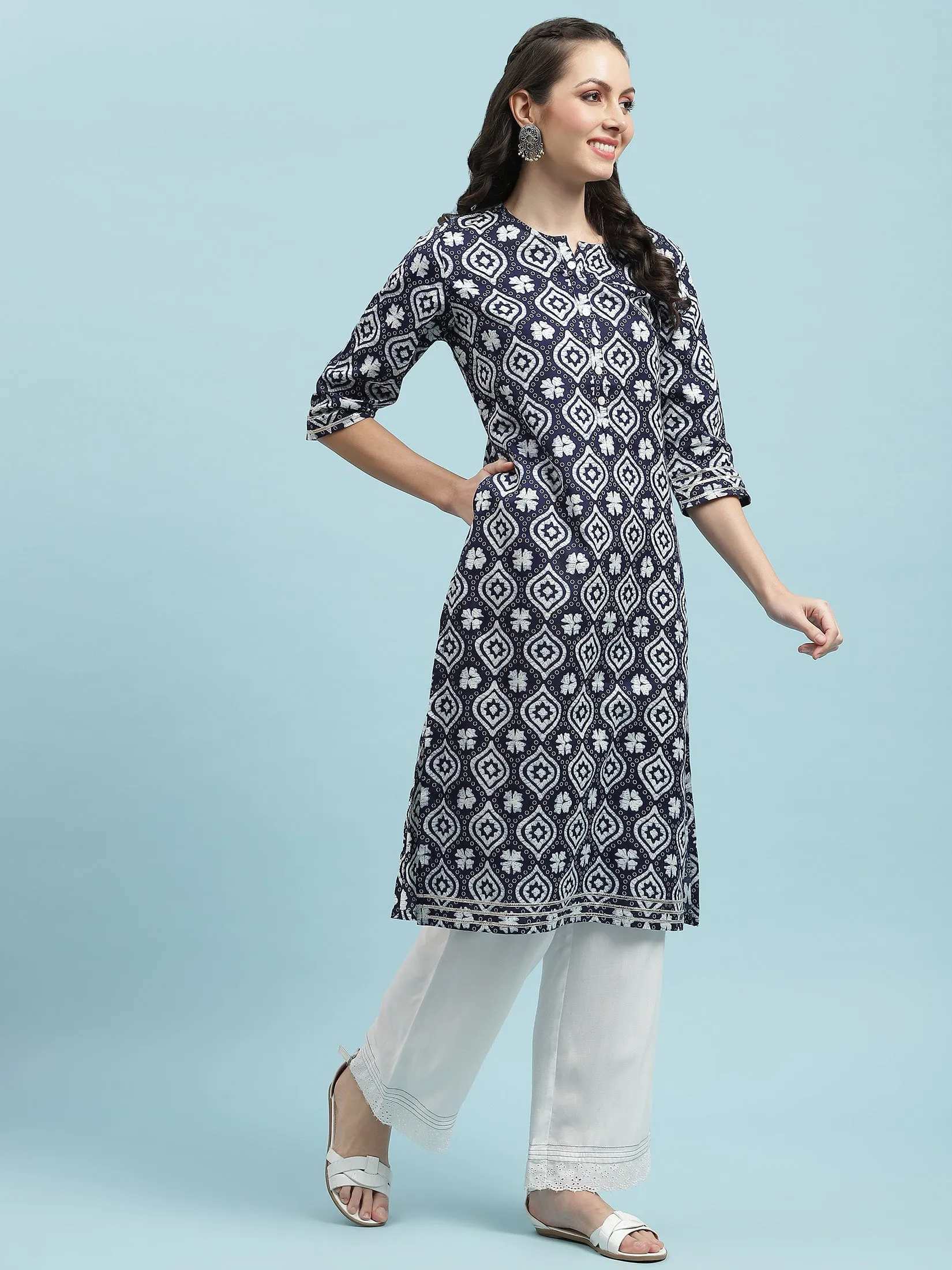 Indiessence Navy Blue Cotton Kurta