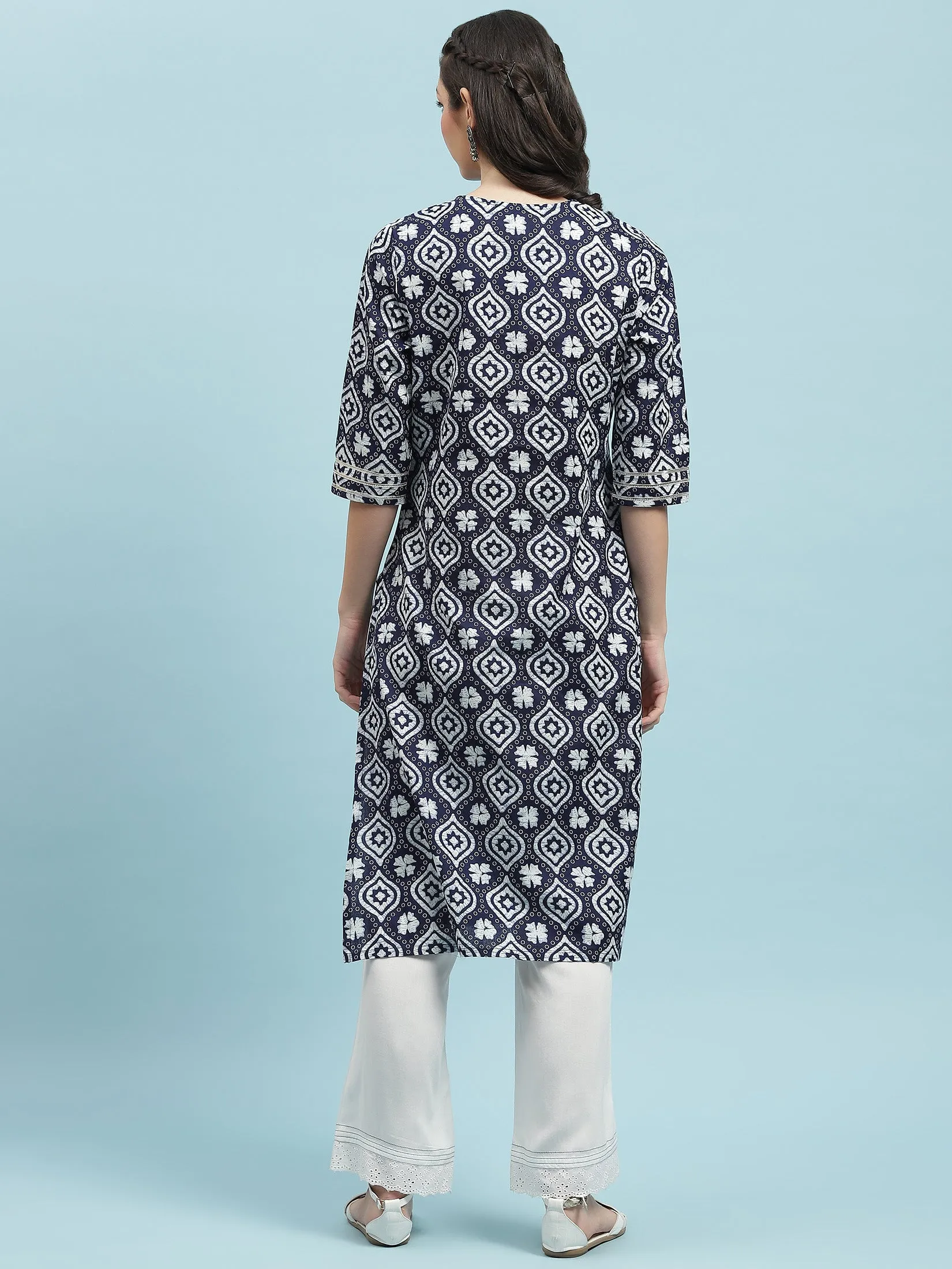 Indiessence Navy Blue Cotton Kurta