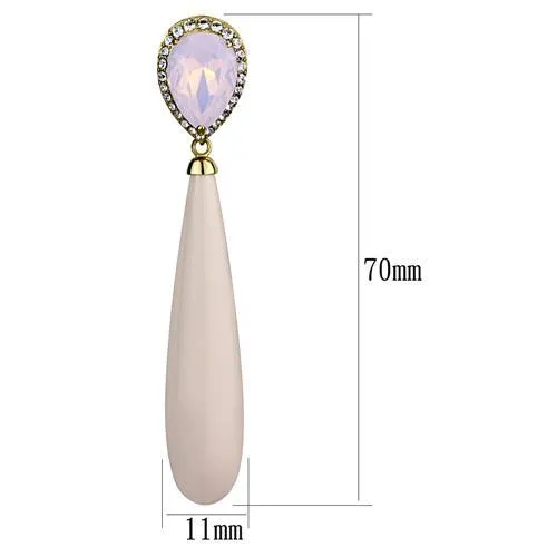 IP Gold(Ion Plating) Stainless Steel Earrings with Top Grade Crystal in Light Rose for Women Light Rose Stone Color Style TK2543