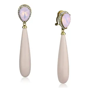 IP Gold(Ion Plating) Stainless Steel Earrings with Top Grade Crystal in Light Rose for Women Light Rose Stone Color Style TK2543