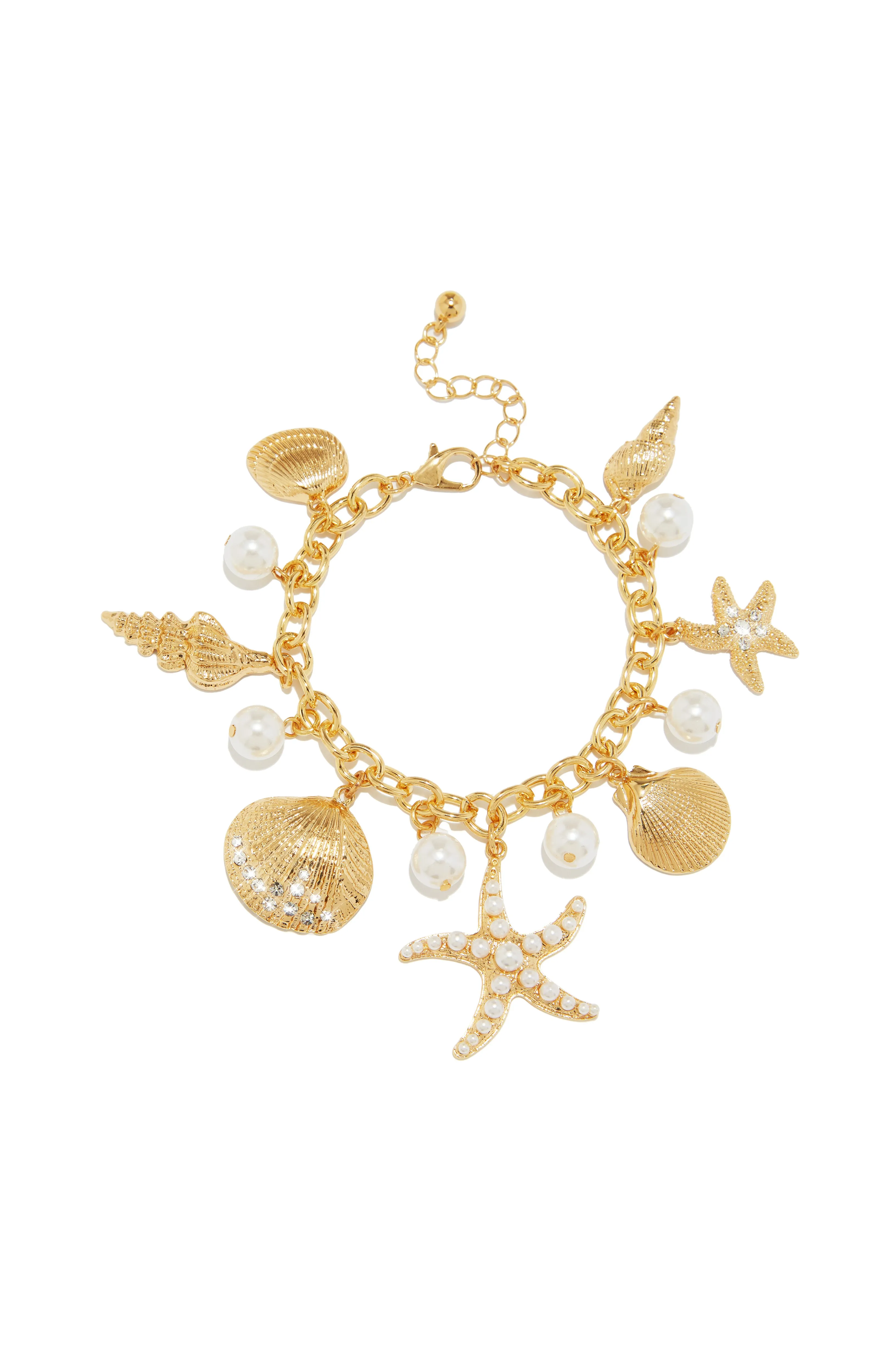 Island Girl Sea Shell and Starfish Charm Anklet - Gold