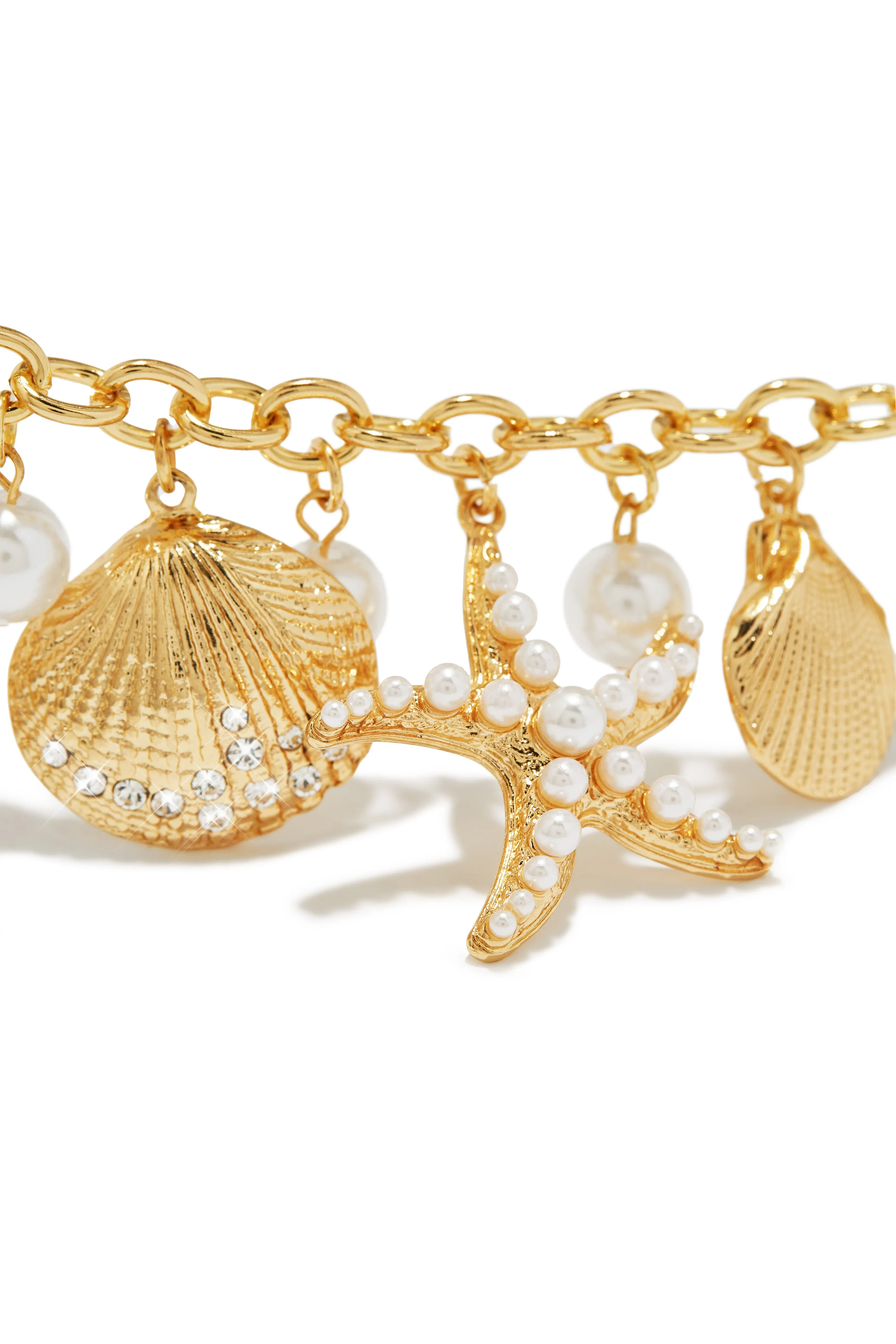 Island Girl Sea Shell and Starfish Charm Anklet - Gold