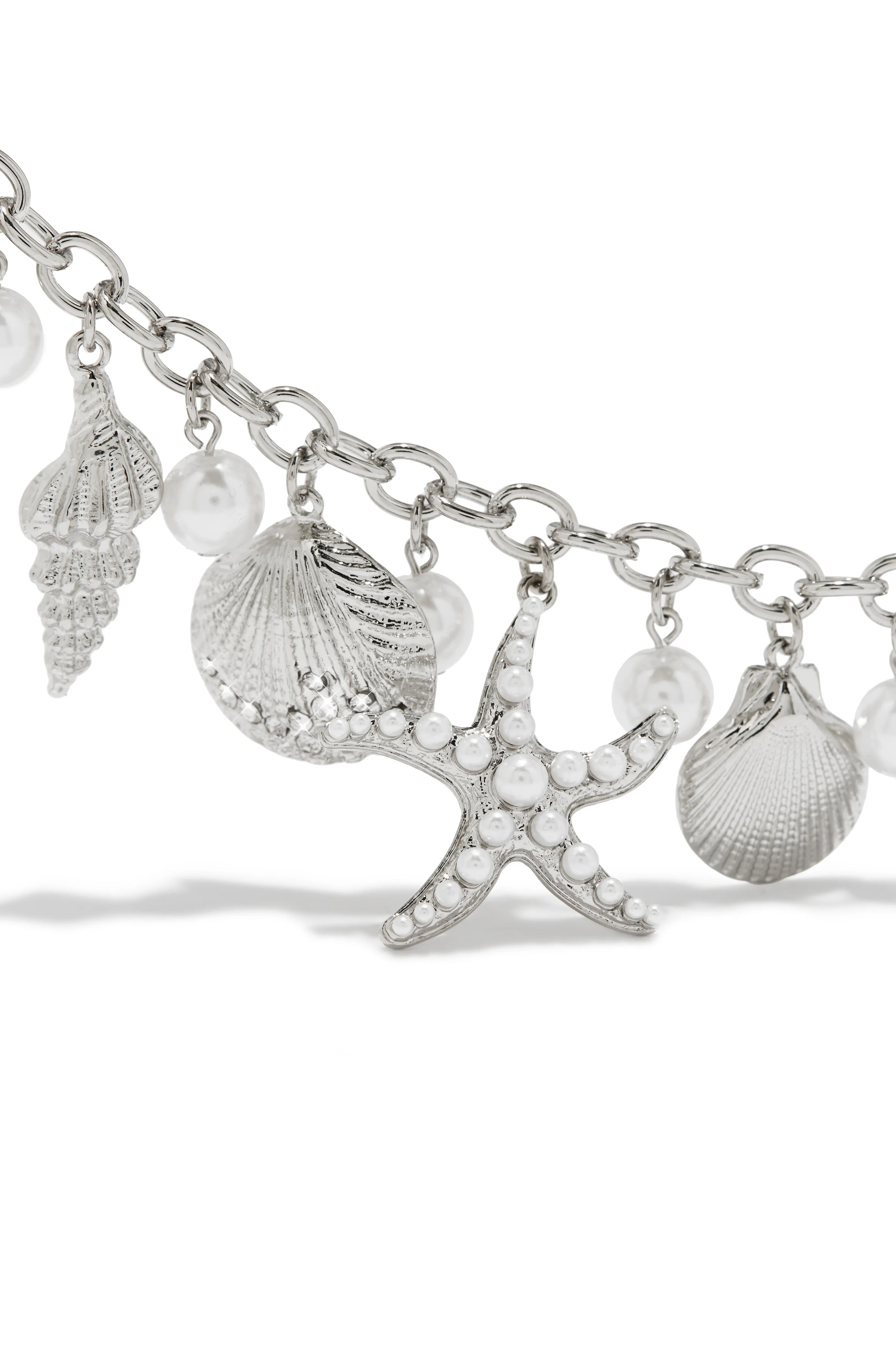 Island Girl Sea Shell and Starfish Charm Anklet - Silver