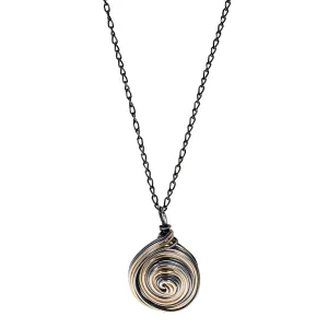 Israeli Gold Silver Flowing Spiral Pendant Necklace