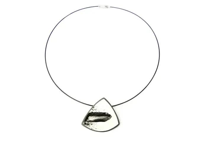 KimyaJoyas Necklace: Artistic Black & White Enameled Oxidized Silver