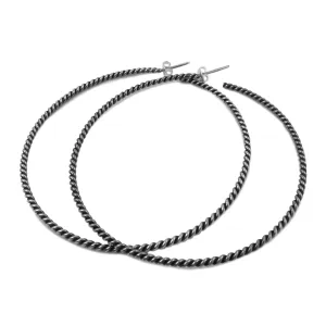 Large Sterling Silver Twisted Circle Hoop Earrings