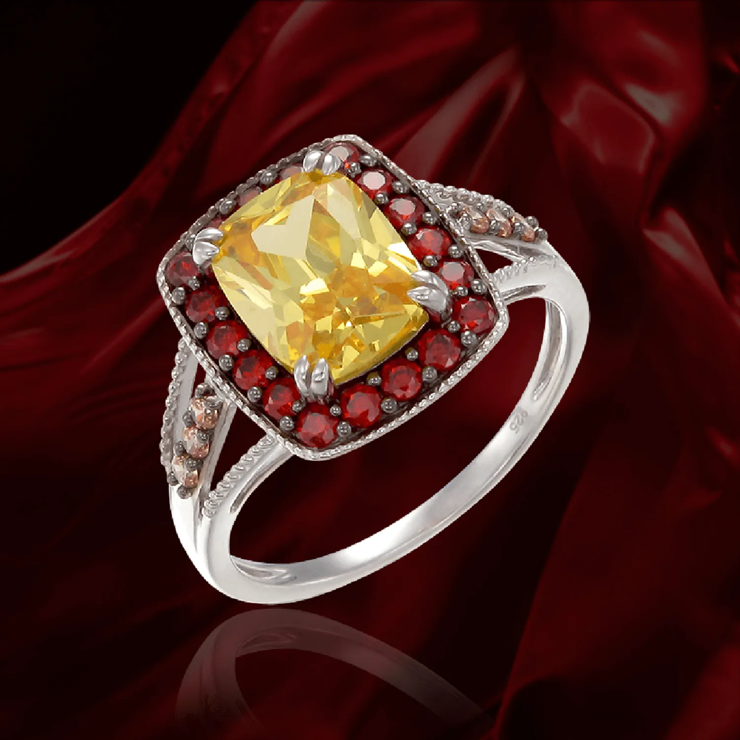 Luscious Vintage Inspired Yellow, Garnet and Champagne Ring