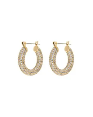 Luv Aj Pave Baby Amalfi Tube Hoop Earrings in CZ and Polished 14k Antique Gold Plated