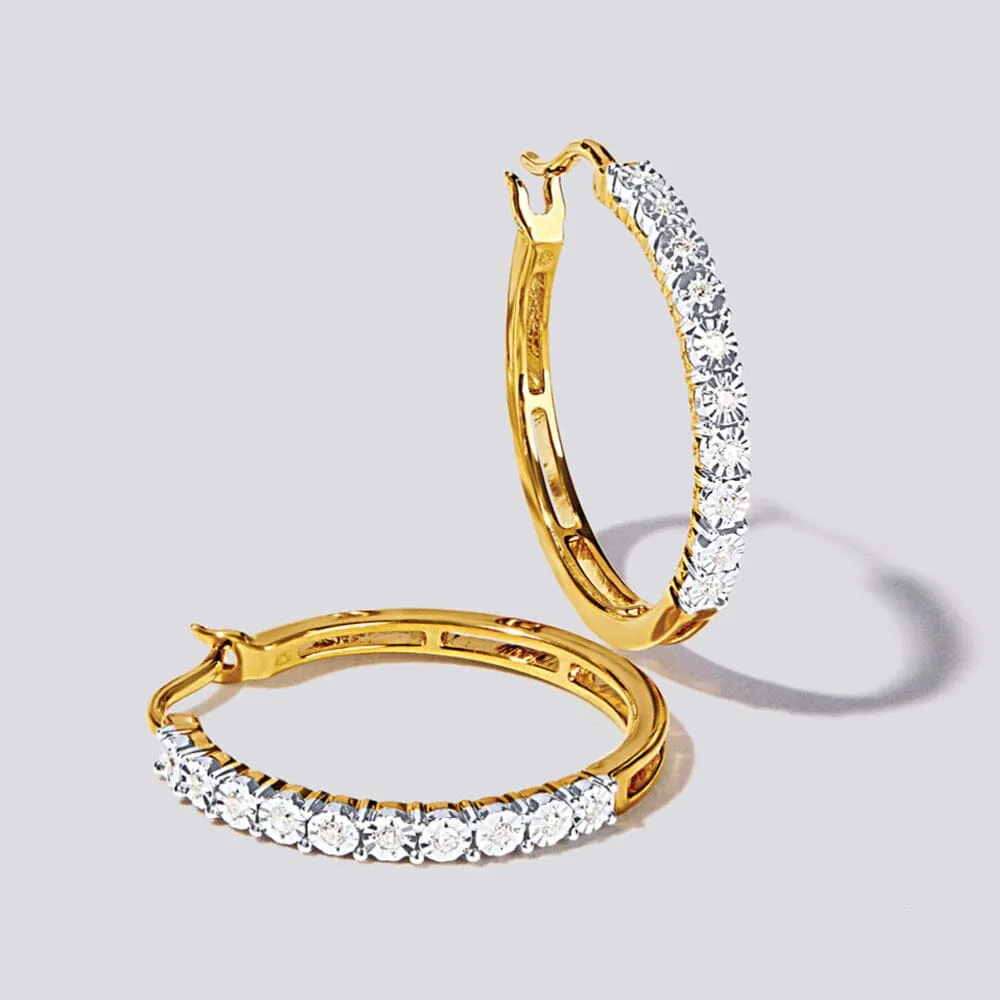 Miracle Hoop Earrings with 0.10ct of Diamonds in 9ct Yellow Gold