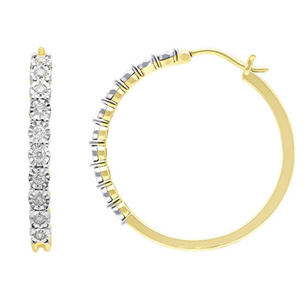 Miracle Hoop Earrings with 0.10ct of Diamonds in 9ct Yellow Gold