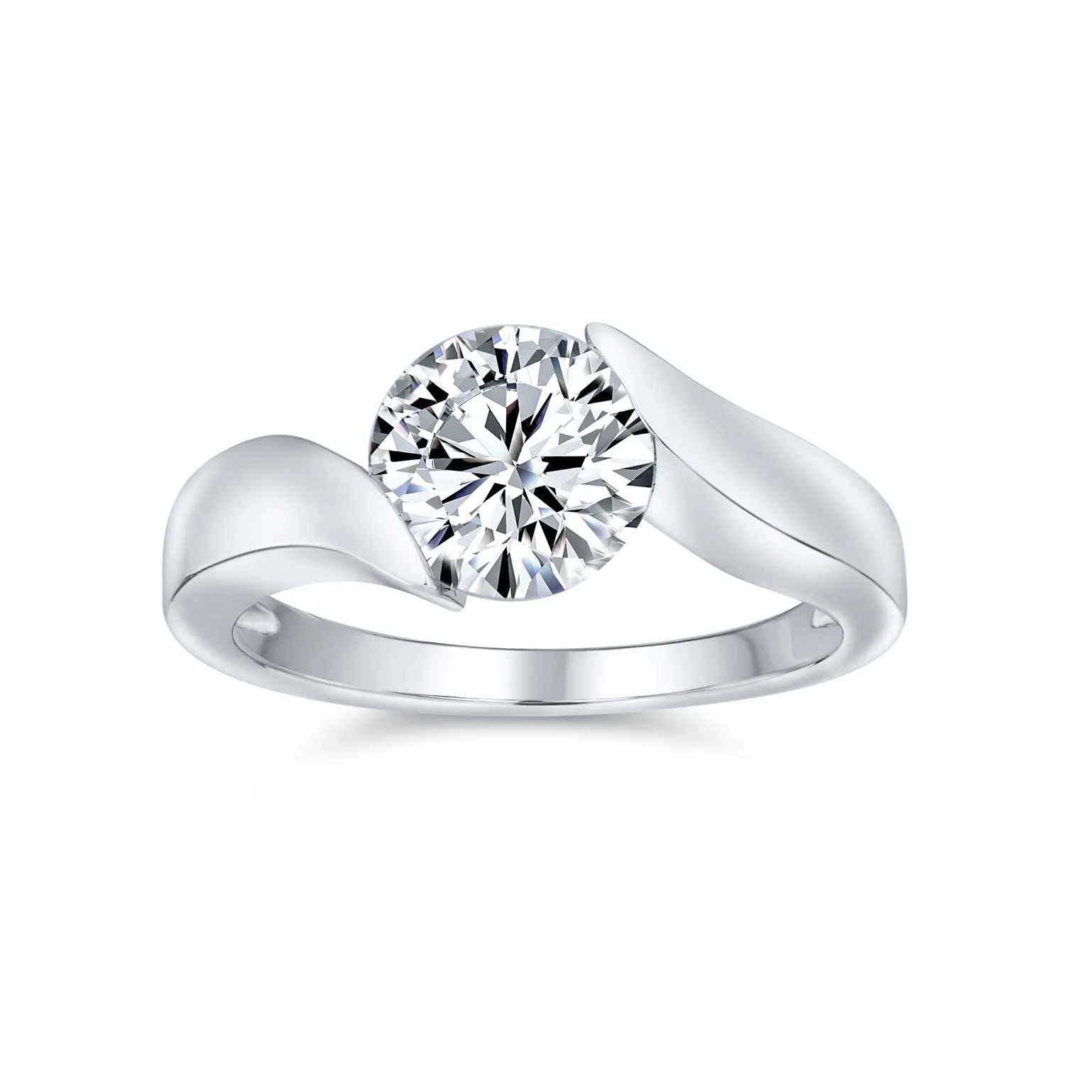 Modern Geometric 3CT CZ Solitaire Engagement Ring, Sterling Silver Wide Band