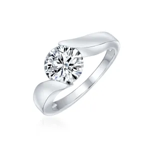 Modern Geometric 3CT CZ Solitaire Engagement Ring, Sterling Silver Wide Band