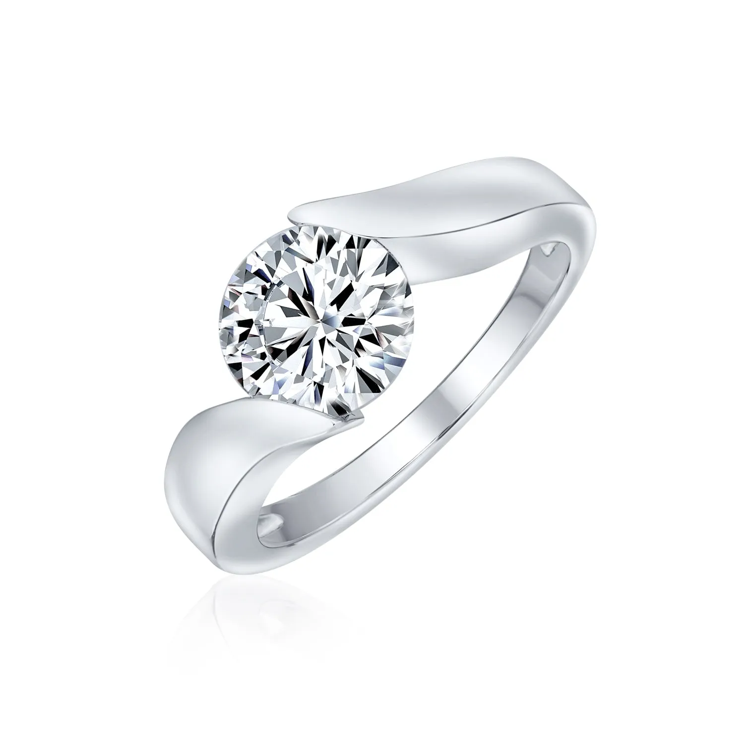 Modern Geometric 3CT CZ Solitaire Engagement Ring, Sterling Silver Wide Band