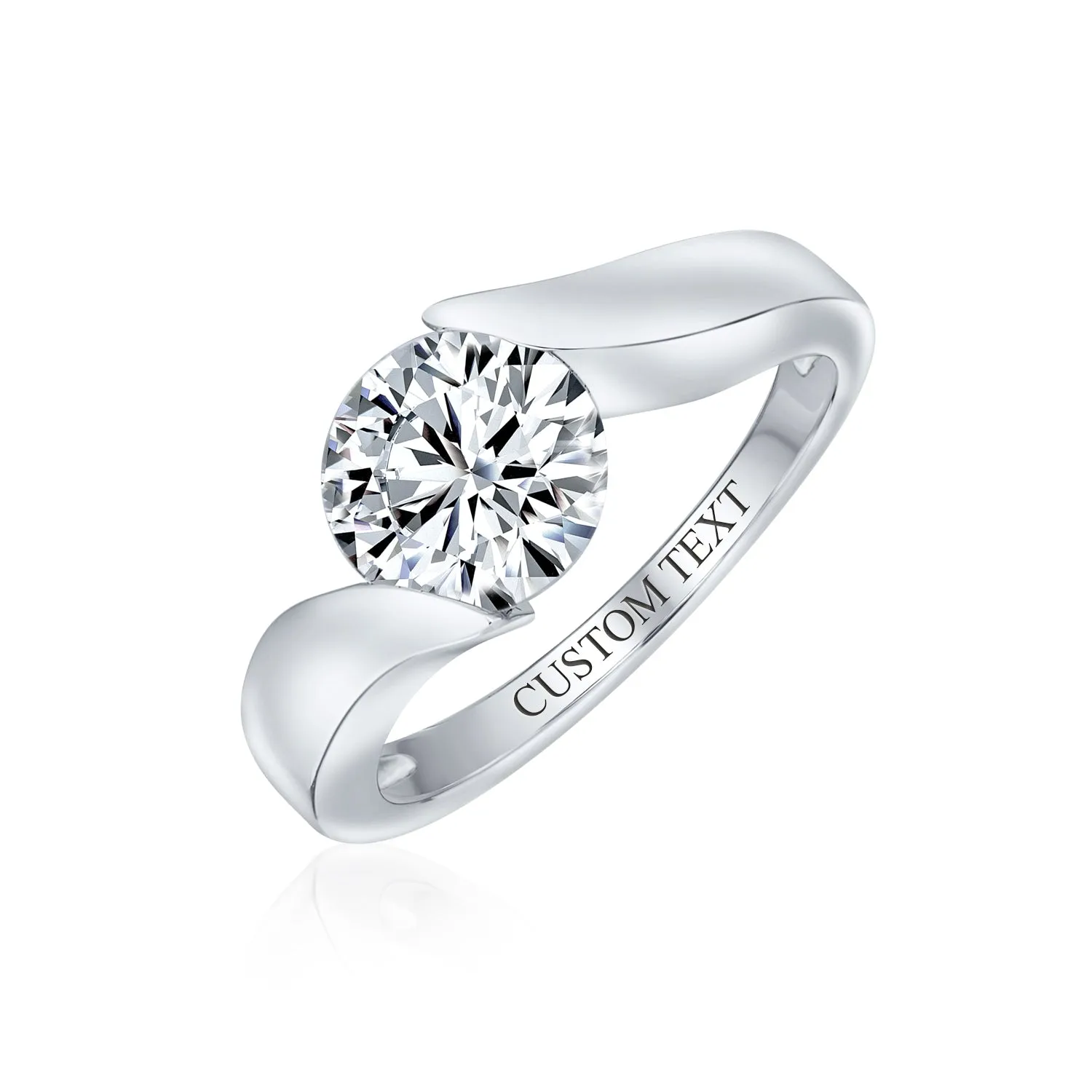 Modern Geometric 3CT CZ Solitaire Engagement Ring, Sterling Silver Wide Band