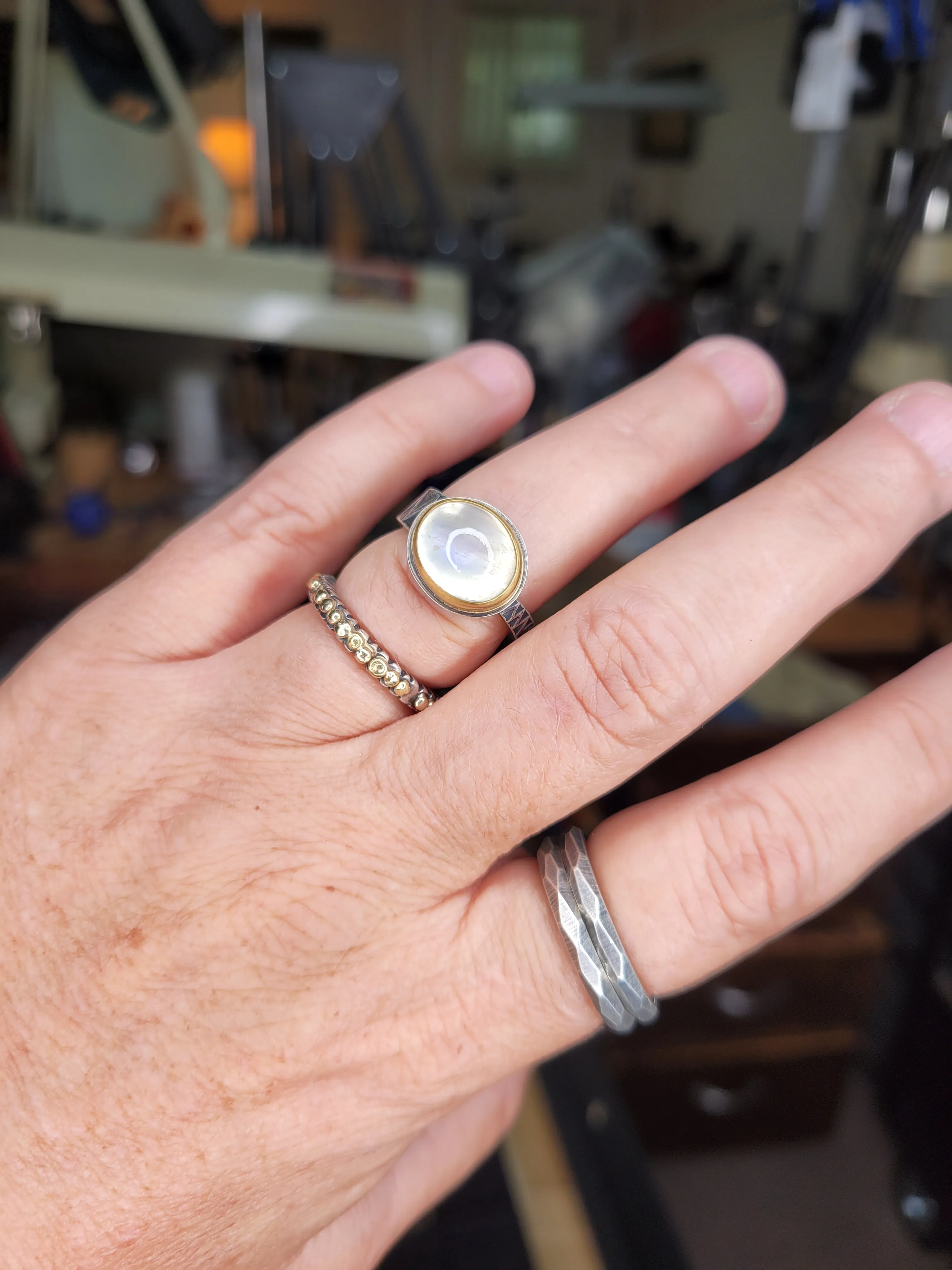 Moonstone ring in sterling and gold