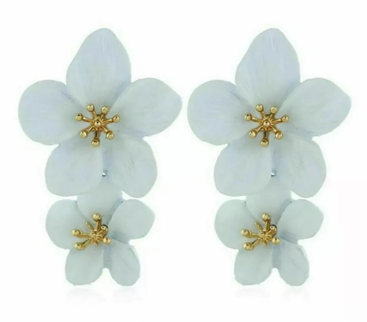 Multi Colors Eye-Catching Double-Drop Flower Statement Earrings