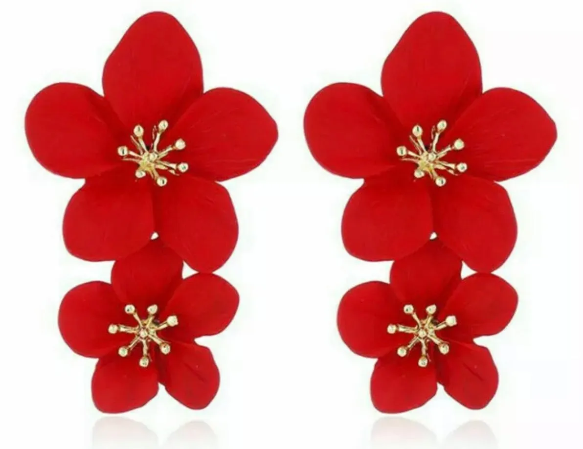 Multi Colors Eye-Catching Double-Drop Flower Statement Earrings