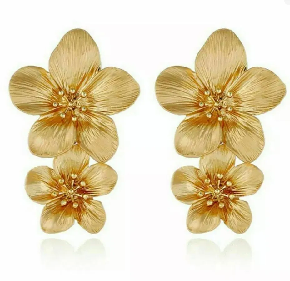 Multi Colors Eye-Catching Double-Drop Flower Statement Earrings